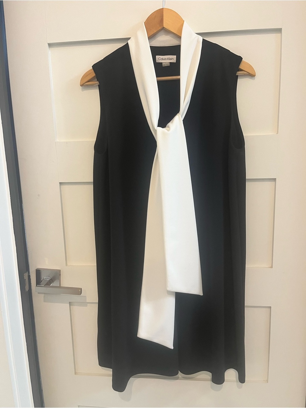Calvin Klein Black Dress with White Scarf Tie